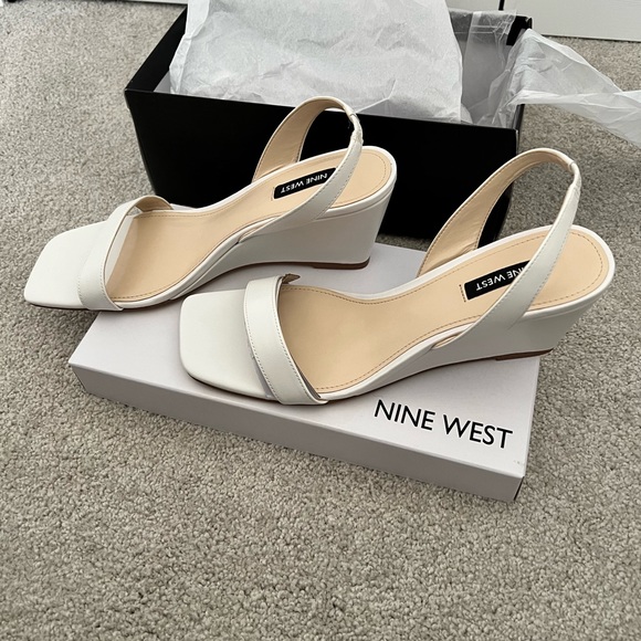 Nine West sandals, size 9.5. White wedge style with strap. - Picture 1 of 4